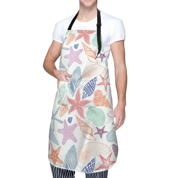 Kdxio Colorful Seashells Apron with Pockets Adjustable Kitchen Aprons for Men Women Waterproof Aprons for Cooking,Drawing,Crafting, Baking Household Cleaning