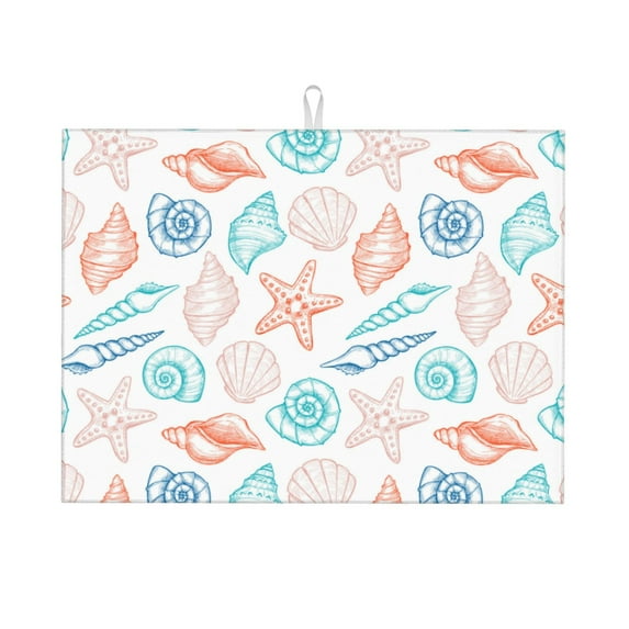 Kdxio Colorful Seashells1 for Dish Drying Mat,24*18 inch Absorbent Dish Drainer Kitchen Counter,Large Size Dish Drying Pad for Countertops,Draining Racks