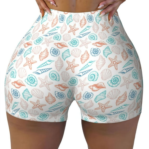 Kdxio Colorful Seashells1 Print Workout Shorts for Women Seamless Soft Smooth Gym Yoga Scrunch Active Shorts