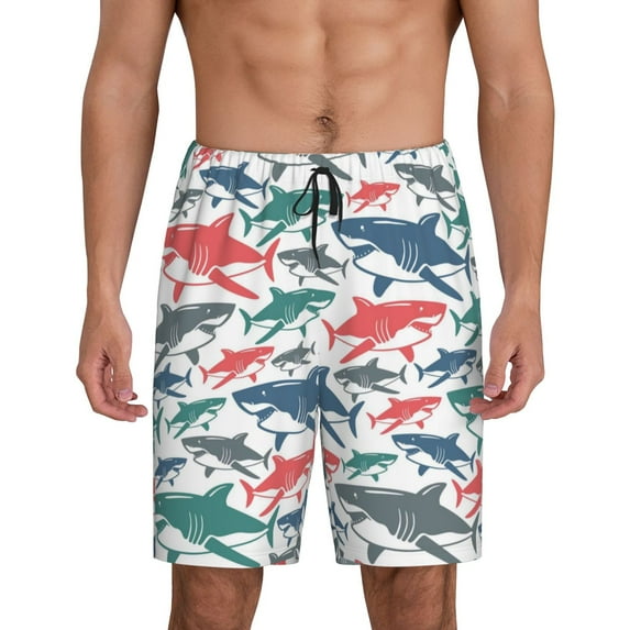 Kdxio Colorful Shark Print Mens Sleep Shorts Bottoms Soft Comfy Pajama Wear Pants with Drawstring Pockets