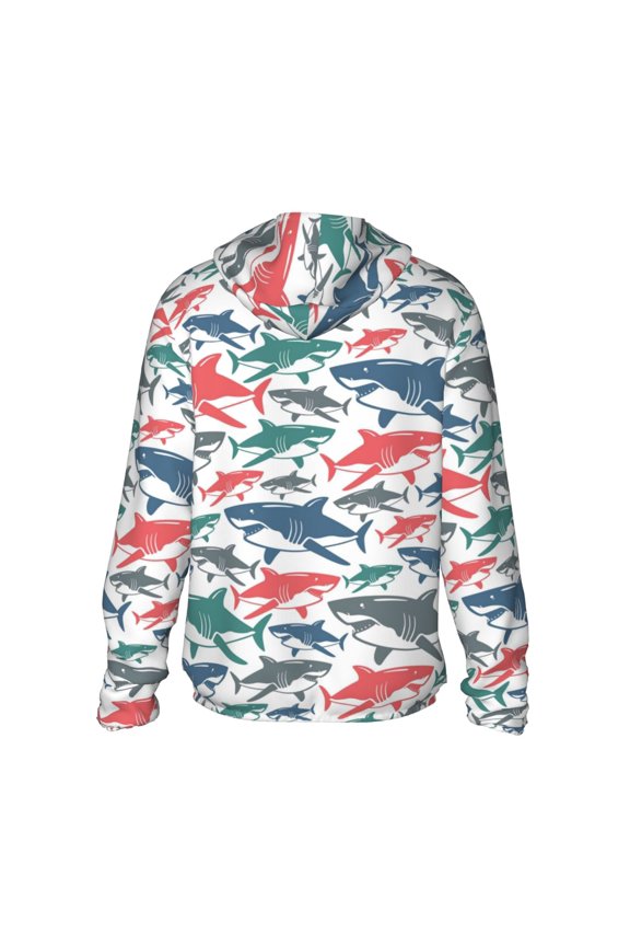 Colorful Shark Print Women Men Sun Protection UPF 50+ Jackets Zip Up Long Sleeve Hoodie Hiking Lightweight with Pockets
