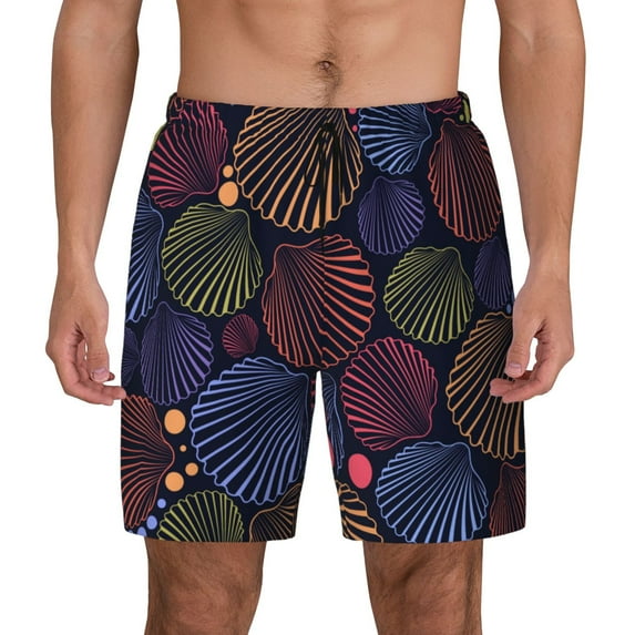 Kdxio Colorful Shells Print Men'S Swim Trunks With Compression Liner 7 Inch Inseam Quick Dry Swim Shorts