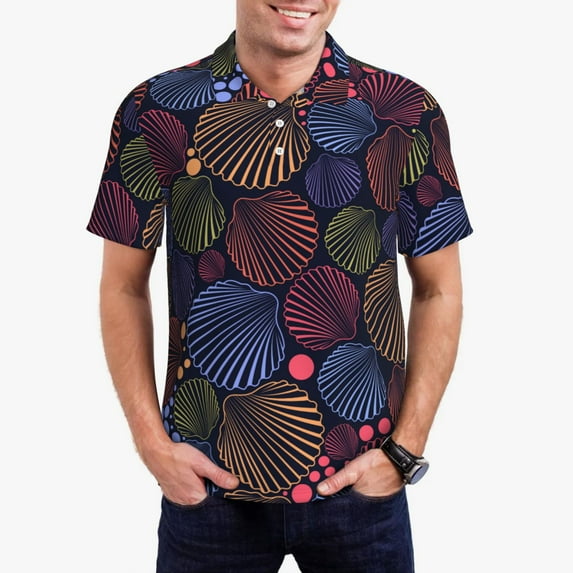 Kdxio Colorful Shells Print Men's Short Sleeve Polo Shirt,Midweight Men's Shirt