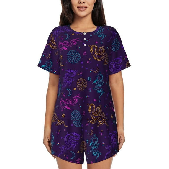Kdxio Colorful Snake Print Pajamas Sets for Women Short-Sleeved Pjs with Lounge Shorts Two Piece Sleepwear S-4XL