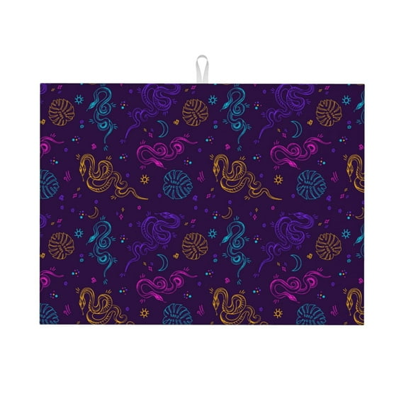 Kdxio Colorful Snake for Dish Drying Mat,24*18 inch Absorbent Dish Drainer Kitchen Counter,Large Size Dish Drying Pad for Countertops,Draining Racks