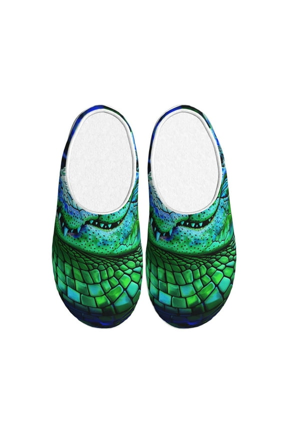 Colorful Stained Glass Crocodile Women's Men's Slippers Plush Slip-On House Slipper for Winter Indoor Soft Cushion Non-slip Fluffy Slides Slippers-39/40