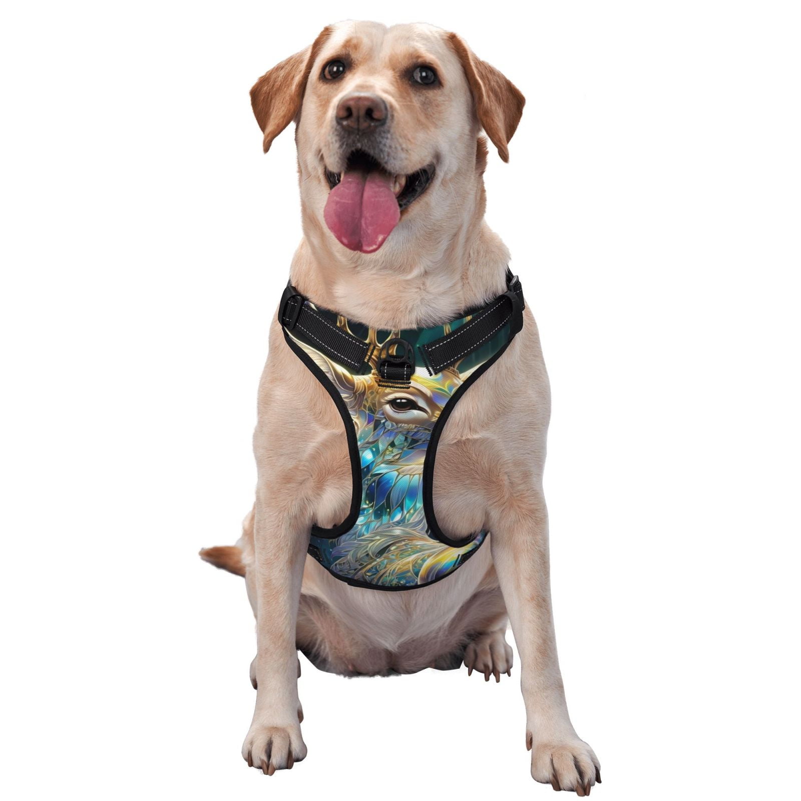 Kdxio Colorful Stained Glass Deer Print No Pull Dog Harness Adjustable Reflective Oxford Easy Control Medium Large Dog Harness for Training and Everyday-Medium