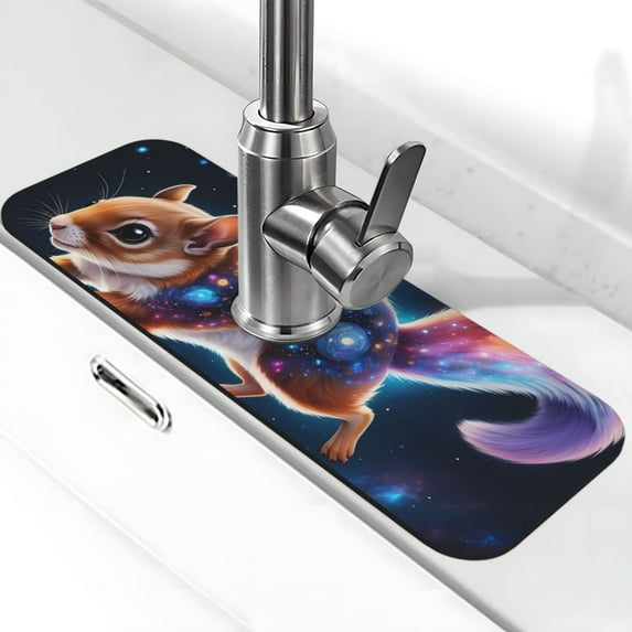 Kdxio Colorful Star River Squirrel Pattern Non-Slip Diatom Mud Faucet Drain Pad,Self Absorbent Mat for Kitchen Sink for Variety Kitchen & Bathroom Countertops