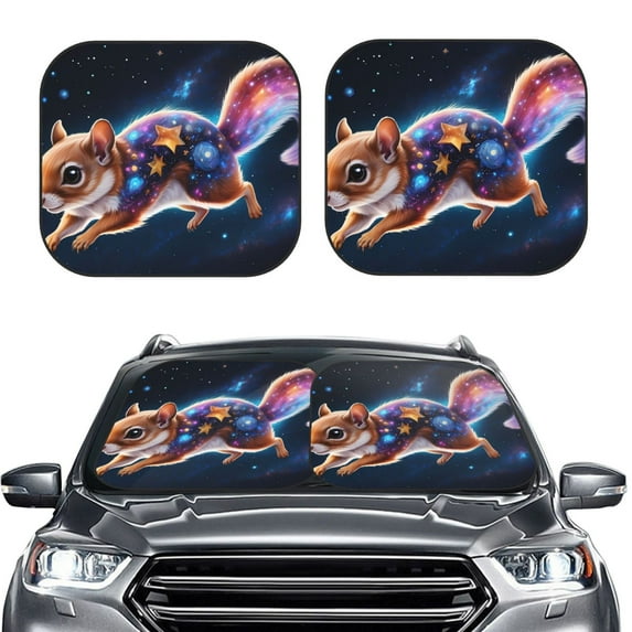 Kdxio Colorful Star River Squirrel Print 2-Piece Sun Shade Front Windshield - Foldable Car Front Window Sunshades for Most Sedans SUV Truck