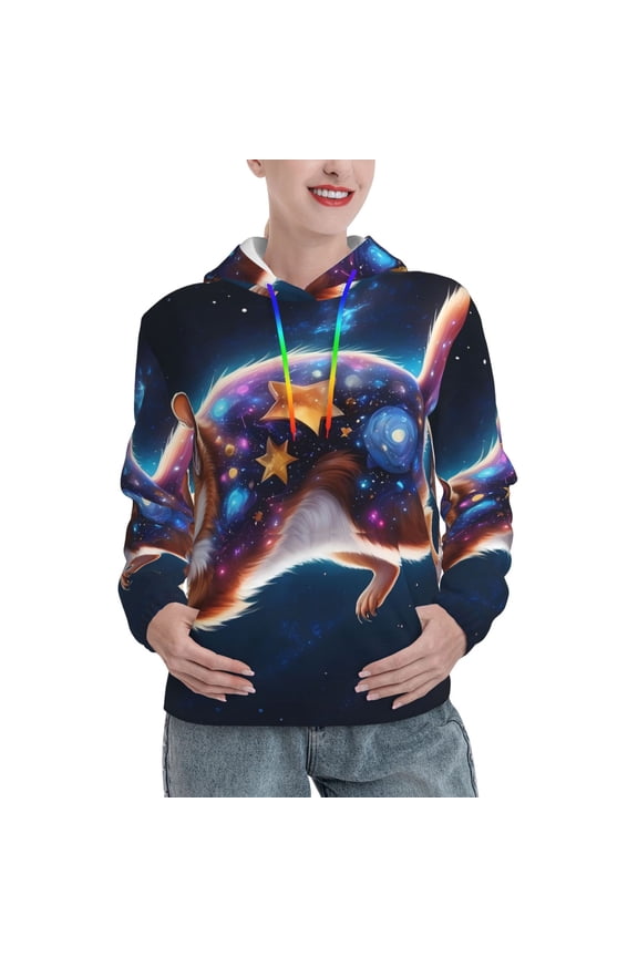 Colorful Star River Squirrel Print Womens Oversized Hoodies Sweatshirts Hooded Pullover Tops Sweaters Casual-XX-Large