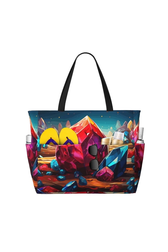 Colorful Stone World for Beach Bag for Women Large Beach Tote Bag Waterproof Sandproof Swim Bag with Zipper Pockets Beach Vacation Travel
