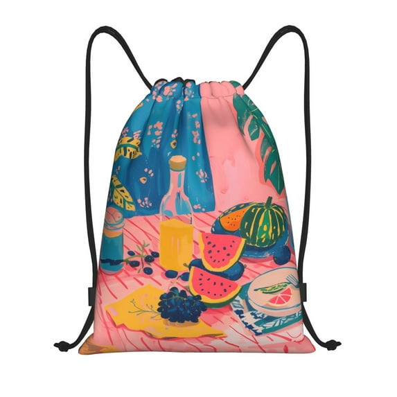 Kdxio Colorful Summer Fruit Table Print Drawstring Backpack Bag,Waterproof Draw String Back Sack, Gym Drawstring Bags Swim Bag For Unisex