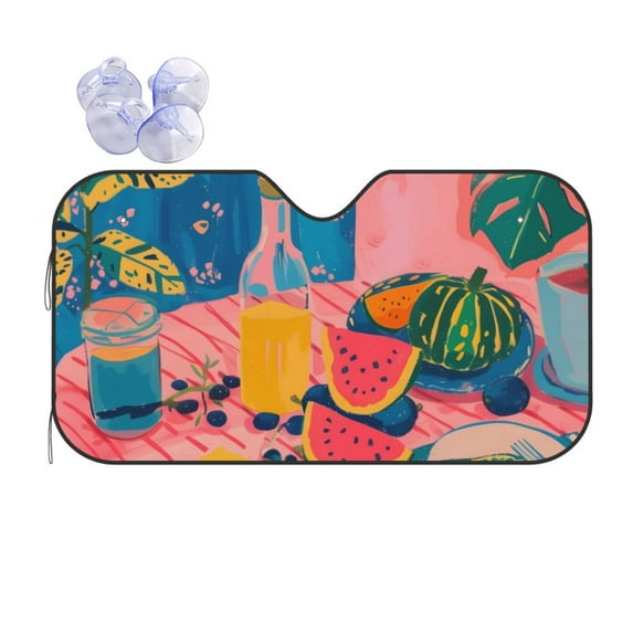 Kdxio Colorful Summer Fruit Table Print Front Windshield Sun Shade,Folding Auto Sunshade for Car Truck SUV-Small