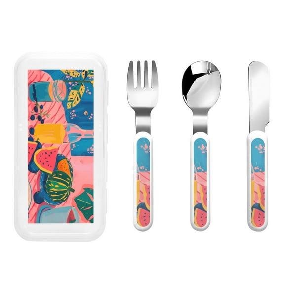 Kdxio Colorful Summer Fruit Table Toddler Utensils Set - Kids Silverware Set, Set Kids Utensils Set with Case for Preschooler Children