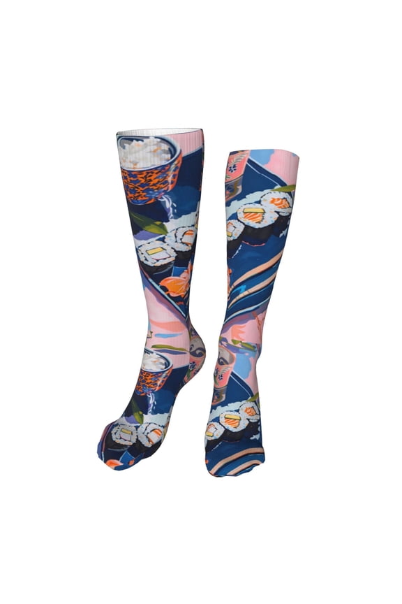 Colorful Sushi Food Art Funny Silky Novelty Funky Long Knee High Socks Soft 3D Print Cosplay Crazy Stockings for Men Women
