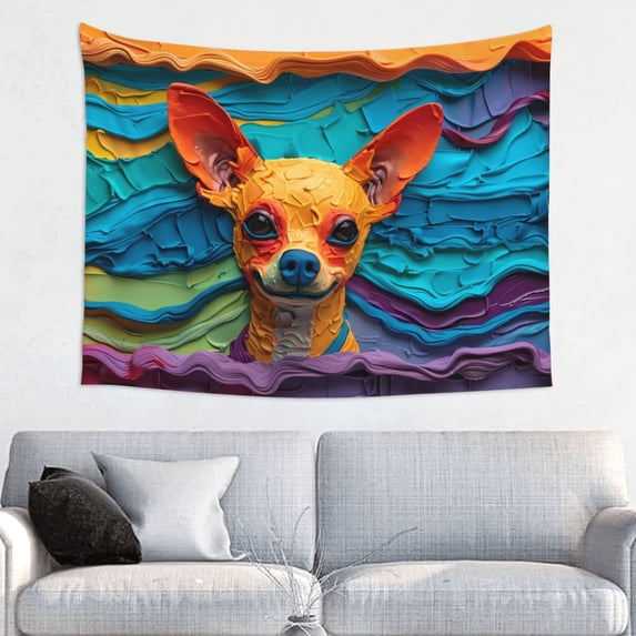 Kdxio Colorful Textured Chihuahua Wall Hanging Tapestries Banner For Bedroom College Dorm Home Living Room Party Decor 29X37 In