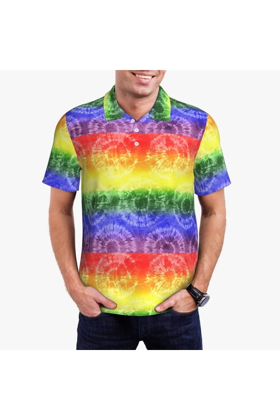 Colorful Tie Dye Print Men's Short Sleeve Polo Shirt,Midweight Men's Shirt-XX-Large