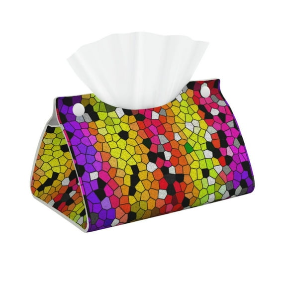 Kdxio Colorful Tie Dye Stained Glass 1 Print Tissue Box Cover,Modern PU Leather Rectangular Tissue Box Holder for Bathroom Living Room Bedroom Office Desk Car Home