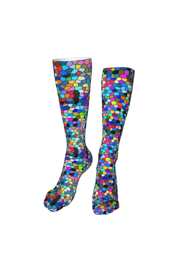 Colorful Tie Dye Stained Glass 2 Funny Silky Novelty Funky Long Knee High Socks Soft 3D Print Cosplay Crazy Stockings for Men Women