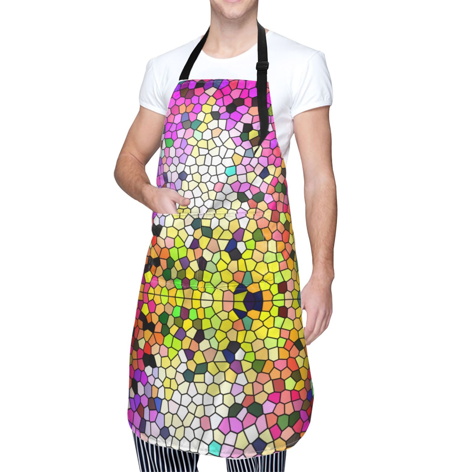 Kdxio Colorful Tie Dye Stained Glass 3 Apron with Pockets Adjustable Kitchen Aprons for Men Women Waterproof Aprons for Cooking,Drawing,Crafting, Baking Household Cleaning