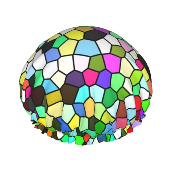 Kdxio Colorful Tie Dye Stained Glass Print Shower Cap for Women,Elastic and Reusable,Double Waterproof Layers Bathing Hat