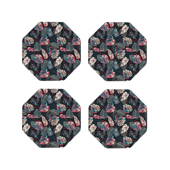 Kdxio Colorful Tropical Leaves Funny Coasters,4 Pcs Leather Coasters,Housewarming Gifts,Protect Furniture from Water Marks Scratch and Damage