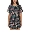 thumbnail image 1 of Kdxio Colorful Tropical Leaves Print Pajamas Sets for Women Short-Sleeved Pjs with Lounge Shorts Two Piece Sleepwear S-4XL, 1 of 1