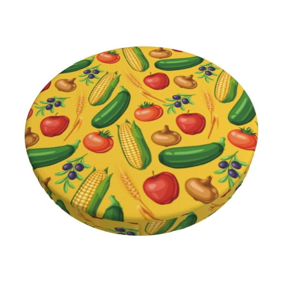 Kdxio Colorful Vegetables Print Stool Covers Round,Stretch Round Bar Stool Covers Washable Bar Stool Cushion Slipcover for 12-15 Inch Chair