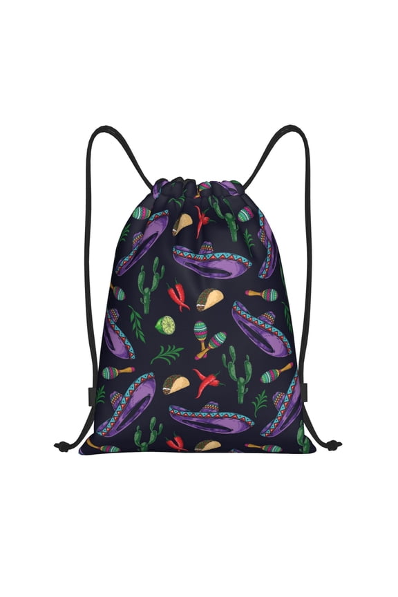 Colorful Vintage Cactuses Print Drawstring Backpack Bag,Waterproof Draw String Back Sack, Gym Drawstring Bags Swim Bag For Unisex