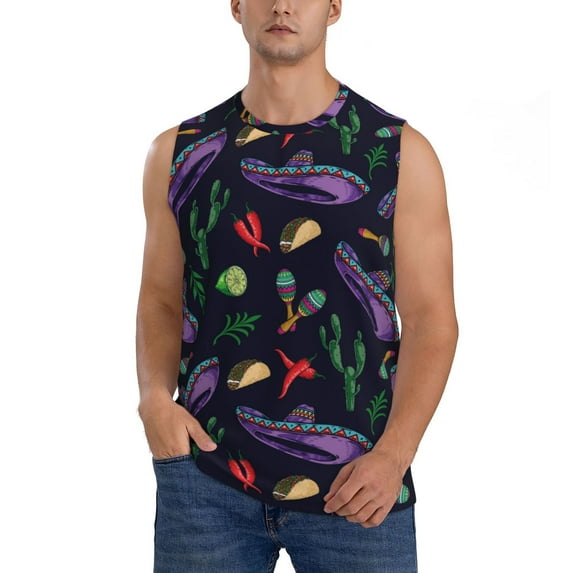 Kdxio Colorful Vintage Cactuses for Men's Muscle T-shirt,Sleeveless for Workout Running Athletic Gym Lounge Casual
