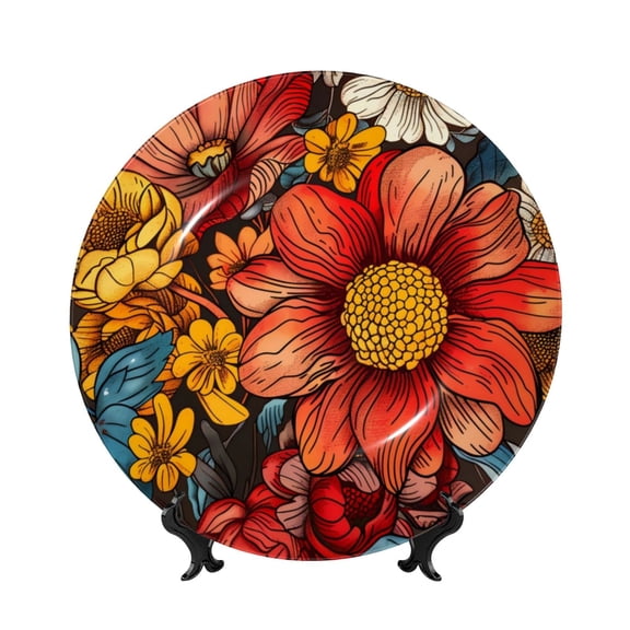 Kdxio Colorful Vintage Floral Pattern Bone China Decorative Plate Ceramic Decorative Plate for Home Office Wall Stand Decorative Plates for Home Bedroom-10in