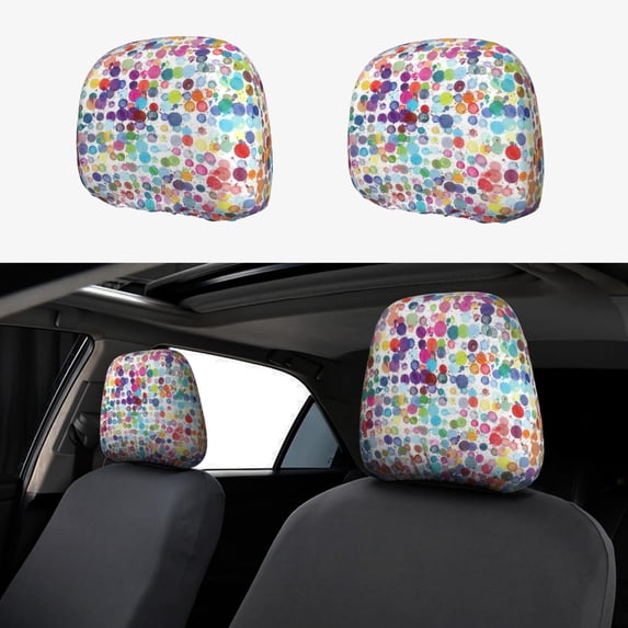 Kdxio Colorful Watercolor Dots Pattern Print 2 Piece Car Head Rest Covers Set Auto Front/Rear Seats Headrest Cover Universal Fit Most Cars,Sedan, SUV