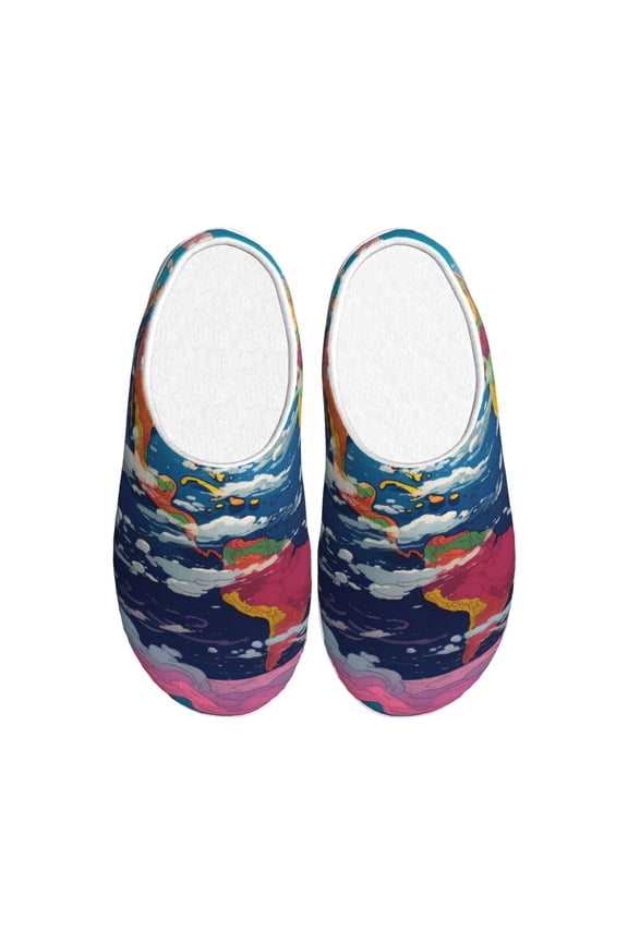 Colorful Whimsical Earth Women's Men's Slippers Plush Slip-On House Slipper for Winter Indoor Soft Cushion Non-slip Fluffy Slides Slippers-8