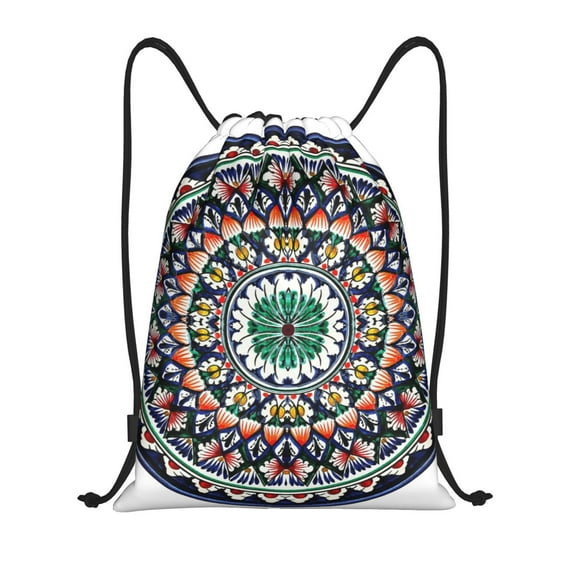 Kdxio Colorful With Blue Oriental Print Drawstring Backpack Bag,Waterproof Draw String Back Sack, Gym Drawstring Bags Swim Bag For Unisex
