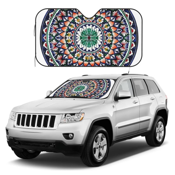 Kdxio Colorful With Blue Oriental Print Windshield Sun Shade, Foldable Sun Blocker for Car,Truck,SUV Automotive Interior Sun Protection,Reflective Shade for Front Windshield(Small)