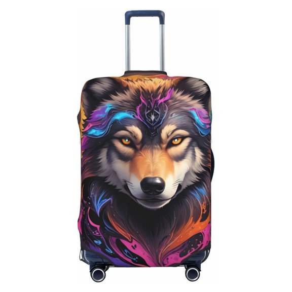 Kdxio Colorful Wolf Head Pattern Luggage Cover for Travel,Elastic and Durable,Fits 18-32 Inch,Anti-Scratch Suitcase Protector-No luggage included