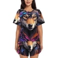 thumbnail image 1 of Kdxio Colorful Wolf Head Print Pajamas Sets for Women Short-Sleeved Pjs with Lounge Shorts Two Piece Sleepwear S-4XL, 1 of 5