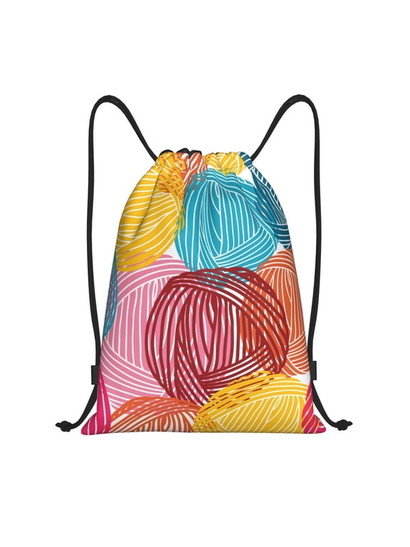 Colorful Wool Balls Print Drawstring Backpack Bag,Waterproof Draw String Back Sack, Gym Drawstring Bags Swim Bag For Unisex
