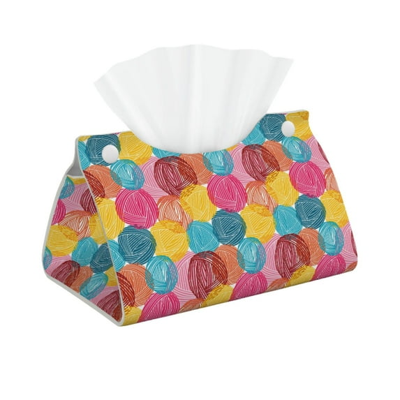 Kdxio Colorful Wool Balls Print Tissue Box Cover,Modern PU Leather Rectangular Tissue Box Holder for Bathroom Living Room Bedroom Office Desk Car Home