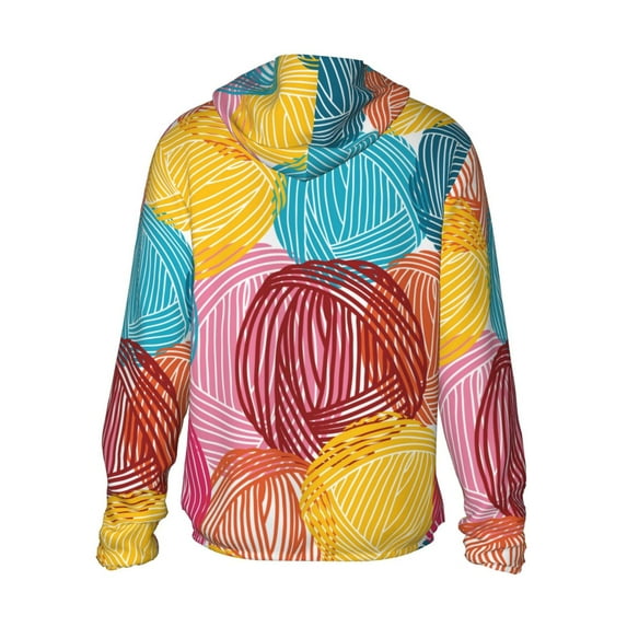 Kdxio Colorful Wool Balls Print Women Men Sun Protection UPF 50+ Jackets Zip Up Long Sleeve Hoodie Hiking Lightweight with Pockets
