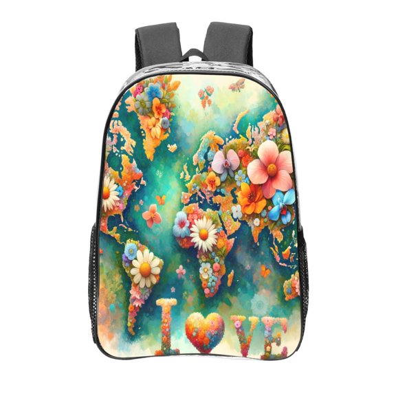 Kdxio Colorful World Map Clear Backpack, Transparent Bookbag for School for Women Men, Capacity Clear Bag for College, Travel