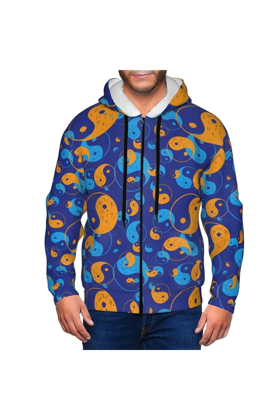 Colorful Yin Yang Print Men Hoodies Casual Hoodies for Men with Zip Pockets Full Zip Long Sleeve Sweatshirt Sports Hooded Jacket-Small