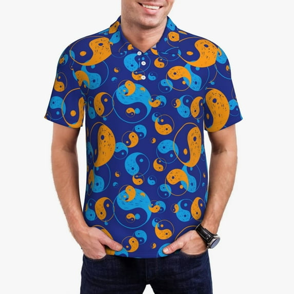 Kdxio Colorful Yin Yang Print Men's Short Sleeve Polo Shirt,Midweight Men's Shirt-4X-Large