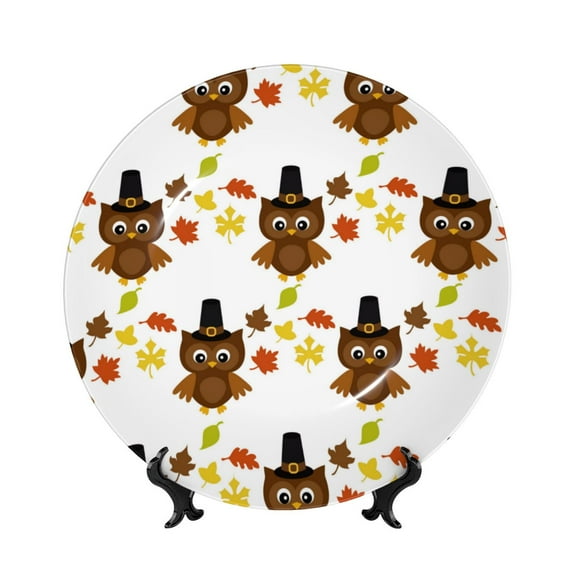 Kdxio Colorful maple leaf owl Bone China Decorative Plate Ceramic Decorative Plate for Home Office Wall Stand Decorative Plates for Home Bedroom-8in