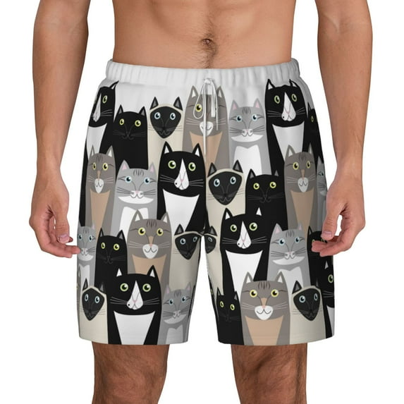 Kdxio Colors Cats Print Men'S Swim Trunks With Compression Liner 7 Inch Inseam Quick Dry Swim Shorts