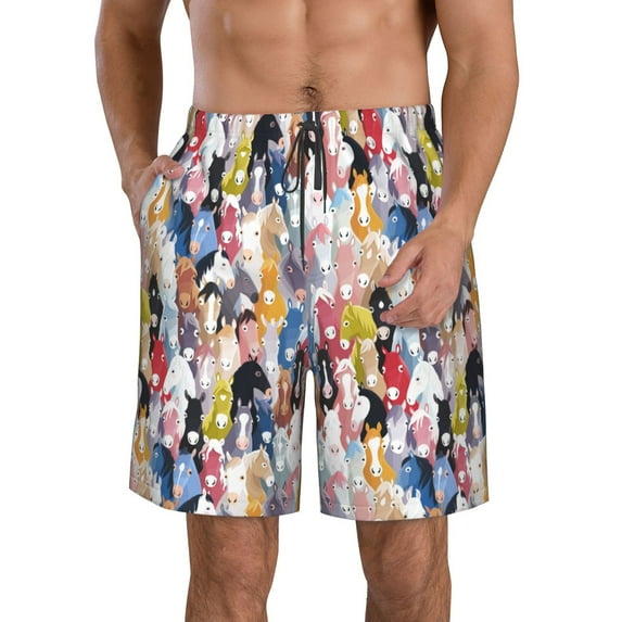 Kdxio Colourful Horses Pattern Mens Casual Shorts - Drawstring Summer Beach Sports Shorts for Men