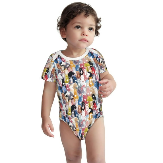 Kdxio Colourful Horses Pattern Unisex Baby Cotton Short Sleeve Bodysuits-2 Years