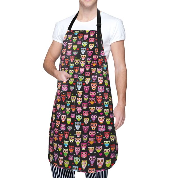 Kdxio Colourfull Owl Apron with Pockets Adjustable Kitchen Aprons for Men Women Waterproof Aprons for Cooking,Drawing,Crafting, Baking Household Cleaning