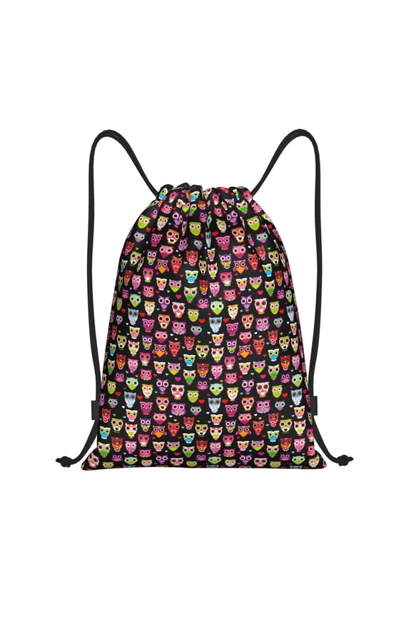 Colourfull Owl Print Drawstring Backpack Bag,Waterproof Draw String Back Sack, Gym Drawstring Bags Swim Bag For Unisex