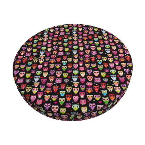 Kdxio Colourfull Owl Print Stool Covers Round,Stretch Round Bar Stool Covers Washable Bar Stool Cushion Slipcover for 12-15 Inch Chair